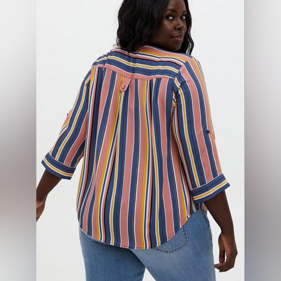 Torrid Harper Georgette Pullover 3/4 Sleeve Plus Size 6 Salmon Striped Blouse - Picture 5 of 9